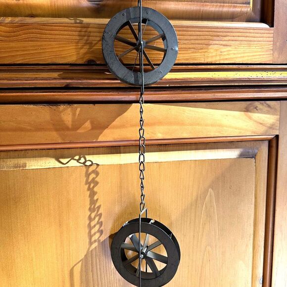 78-Inch Metal Rain Chain - 6 Water Wheels & Weighted Bell, Rustic Brown Finish - Picture 5 of 12